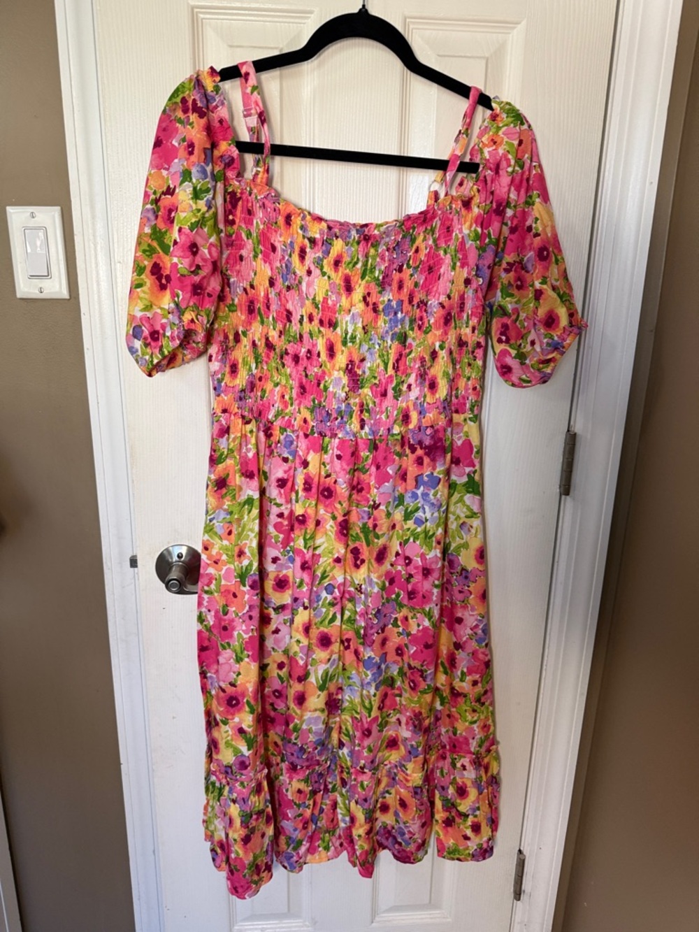 The Children's Place Pink Floral Puff Sleeve Midi Dress